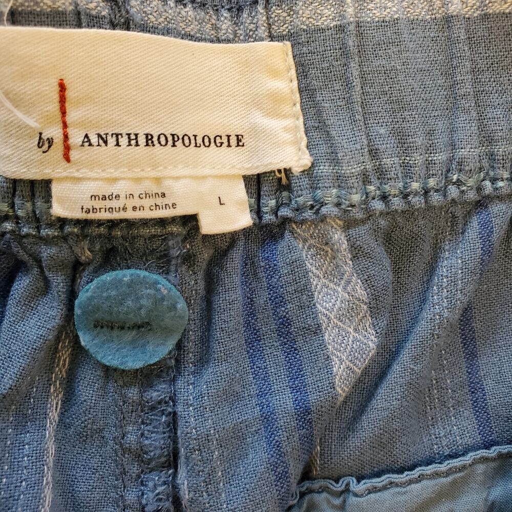 Anthropologie Pants Size Large Womens Blue Linen Cropped Wide Leg Striped Belt - Picture 4 of 11